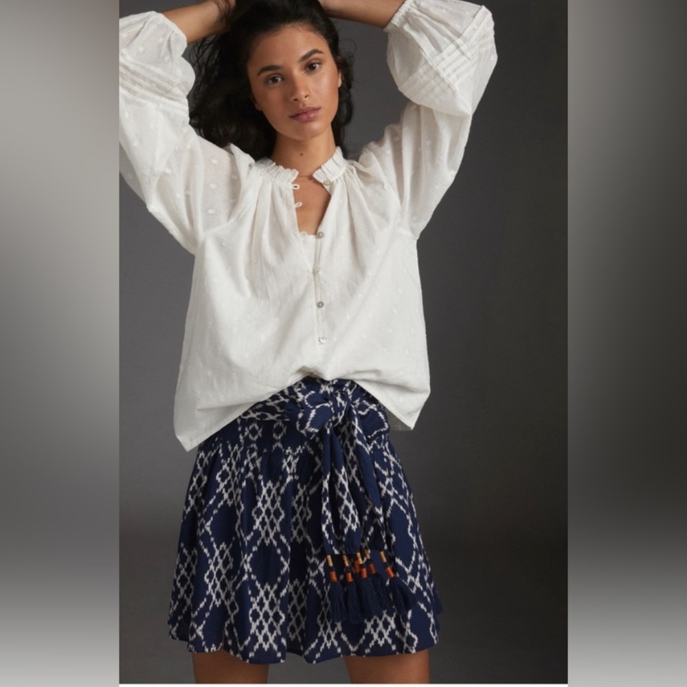 Anthropologie Rimbaud Tie-waist Mini Skirt Ikat design